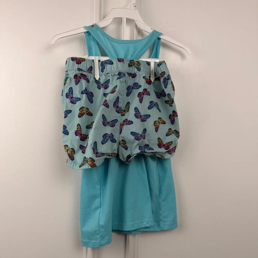 The Childrens Place Girls Butterfly Tank Top and Shorts Set Blue Size M 7/8 NWT